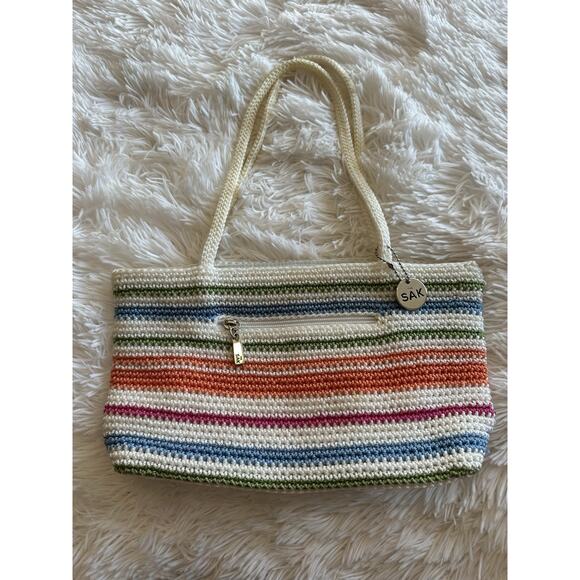 The Sak Crochet Shoulder Bag NOS Stripe Multicolor Purse Boho Beach Y2K - Picture 6 of 6